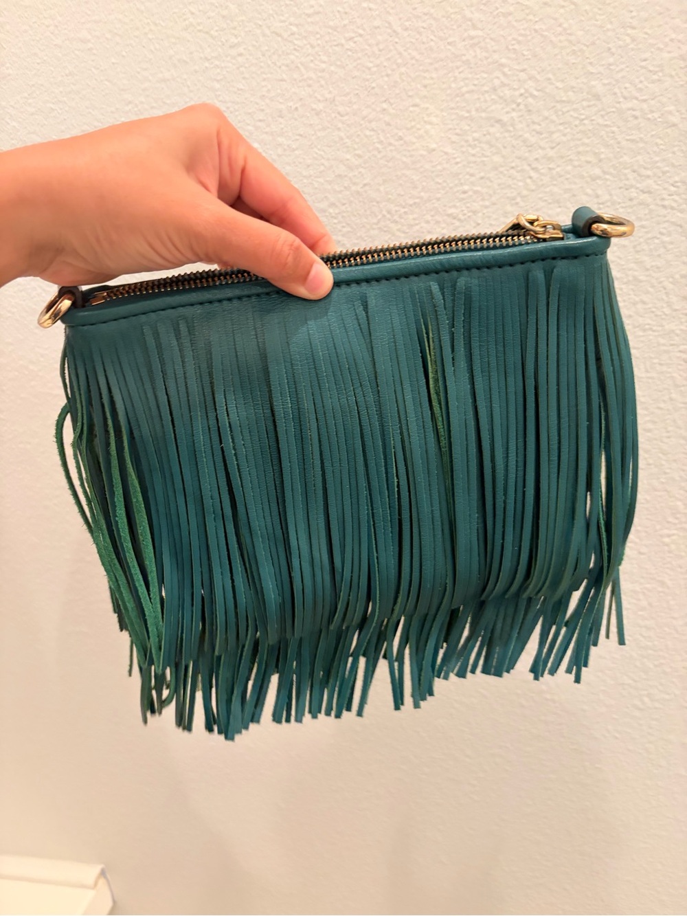 Rebecca Minkoff Green Leather Fringe Crossbody with Gold Hardware - Picture 5 of 6